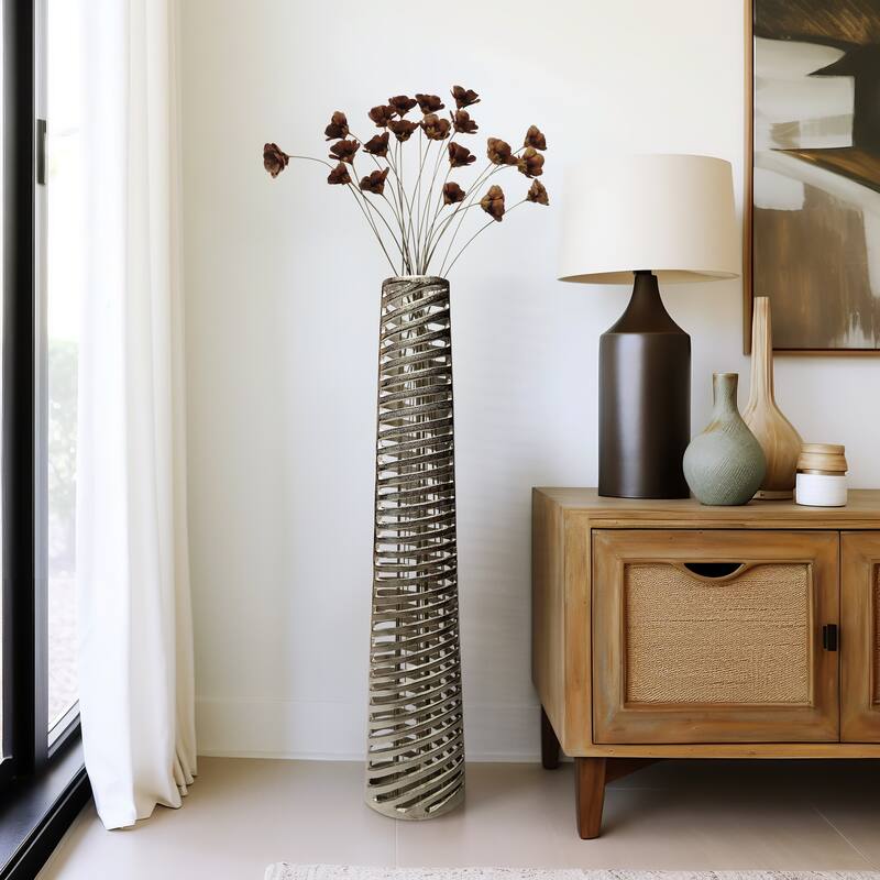 Sagebrook Home Elegant Floor Vase in Gold - Decorative Tall Vase for Posh Interiors, Aluminum, Home Decor Essentials - Textured Silver - 10" x 6" x 48"