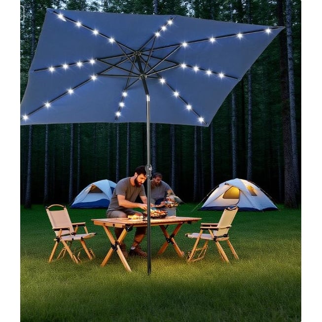Solar LED Patio Umbrella with Adjustable Tilt, 8.8ft Outdoor Shade with Light for Pool & Deck