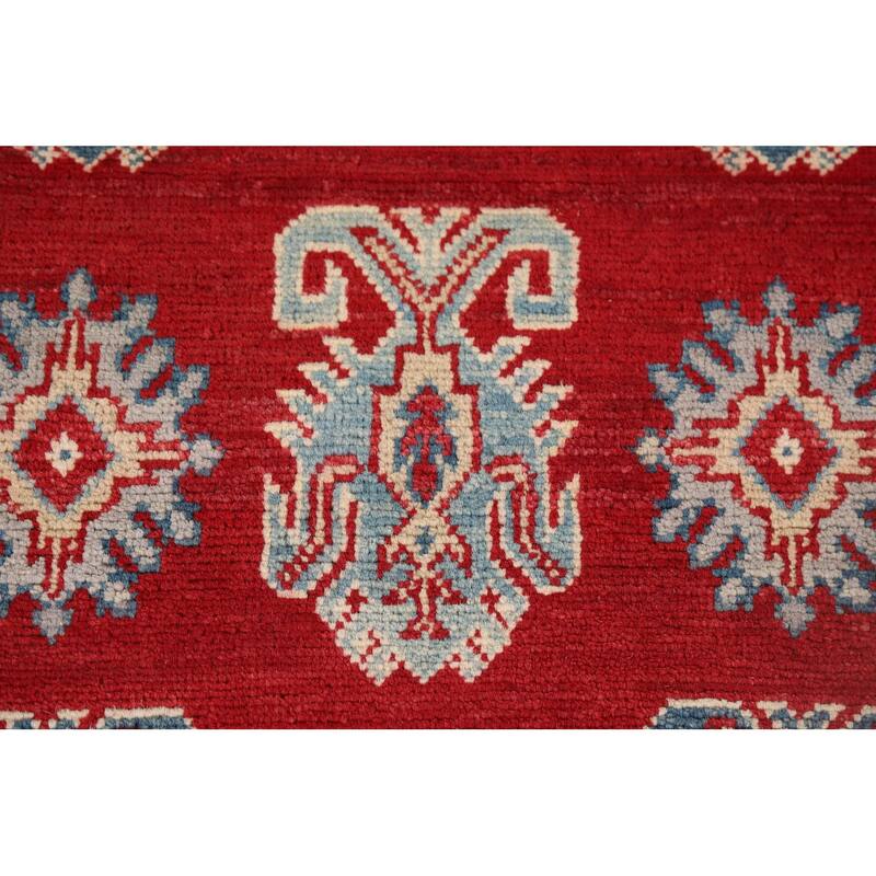 Red Geometric Kazak Oriental Runner Rug Handmade Wool Carpet - 2'8" x 9'4"