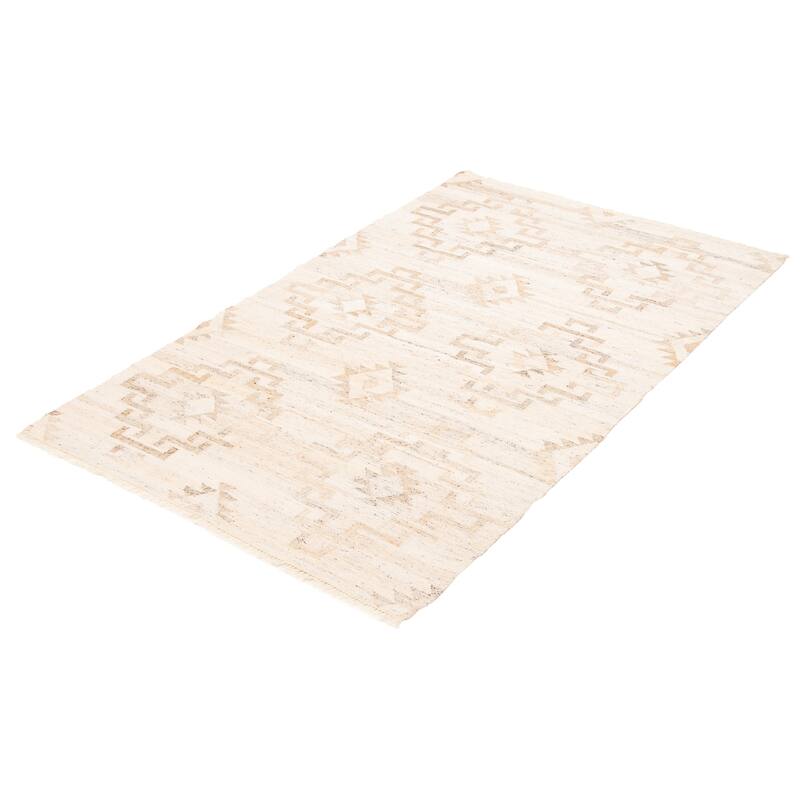 ECARPETGALLERY Flat-Weave Ankara FW Ivory Wool Kilim - 5'1 x 8'1
