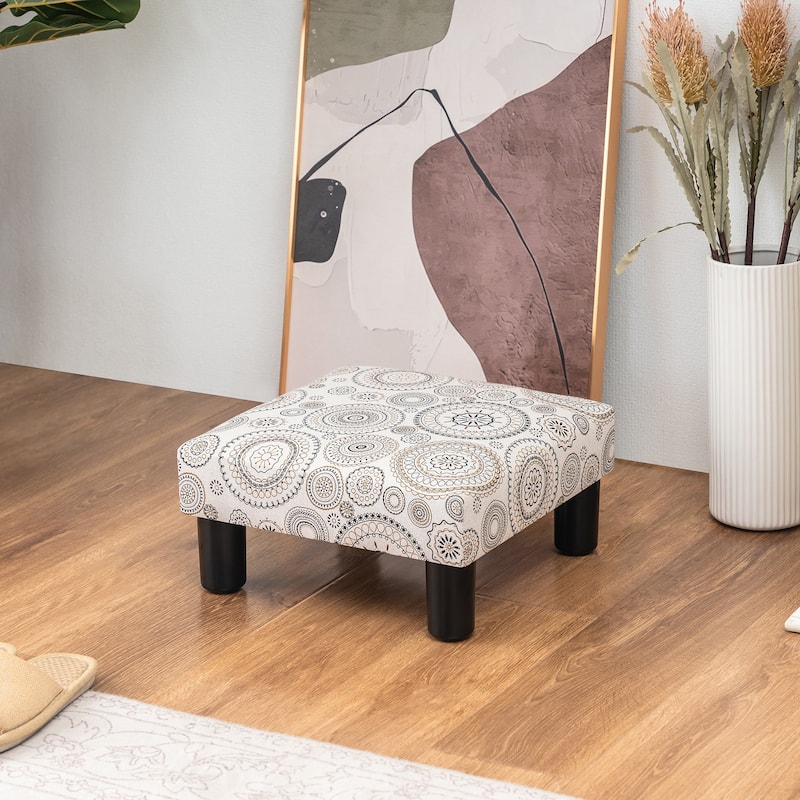 Adeco Ottoman Upholstered Fabric Footrest Pet Steps Dog Stair Stool - Beige-Floral