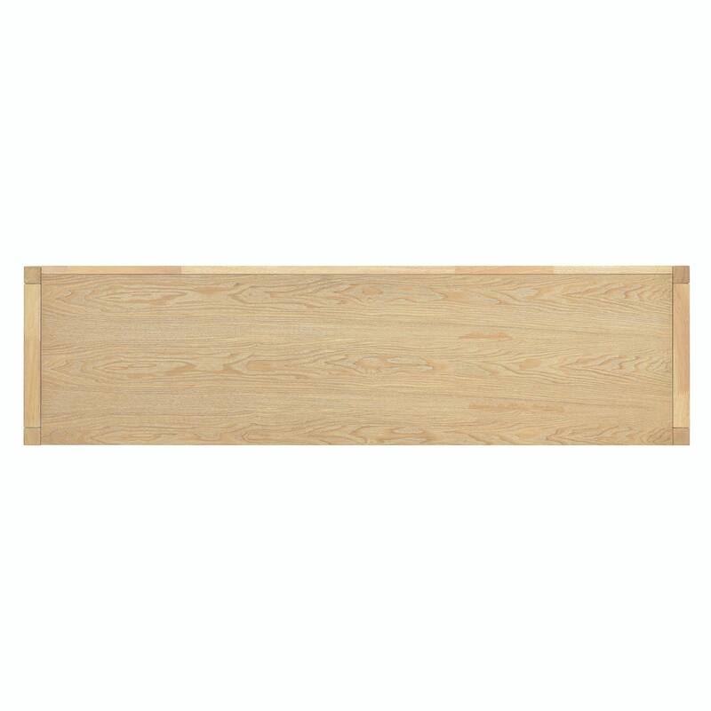 Rattan Buffet Storage Cabinet with Solid Wood Frame, Sideboard with 3-position Adjustable Shelves