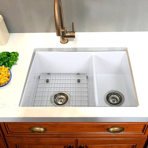 Highpoint Collection 21 Inch Double Bowl Fireclay Sink White - 23.5" x 18"