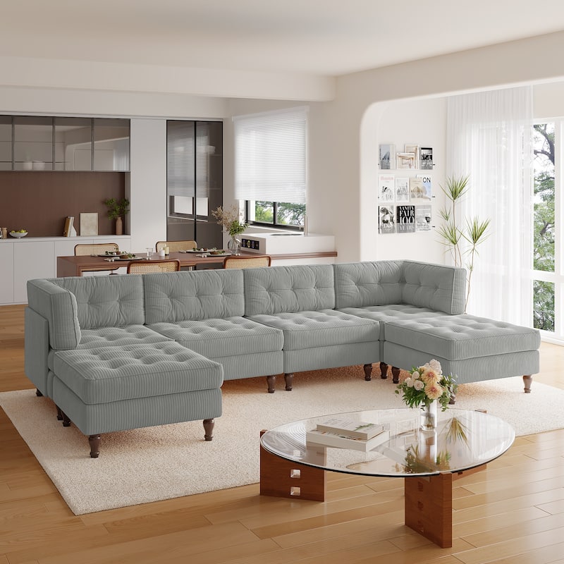Madison Oversized Upholstered Corduroy Modular Sectional Sofa - Light Grey-6 Piece