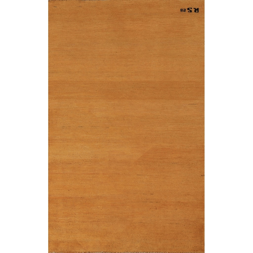 Yellow & Rust Gabbeh Oriental Rug Hand-Knotted Wool Carpet - 2'11" x 5'1"