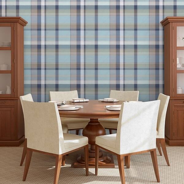 Shop Removable Wallpaper Tile Madras Plaid In Blue And Gray