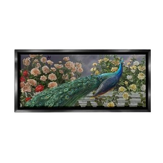 Stupell Peacock & Cottage Blossoms Framed Floater Canvas Wall Art ...