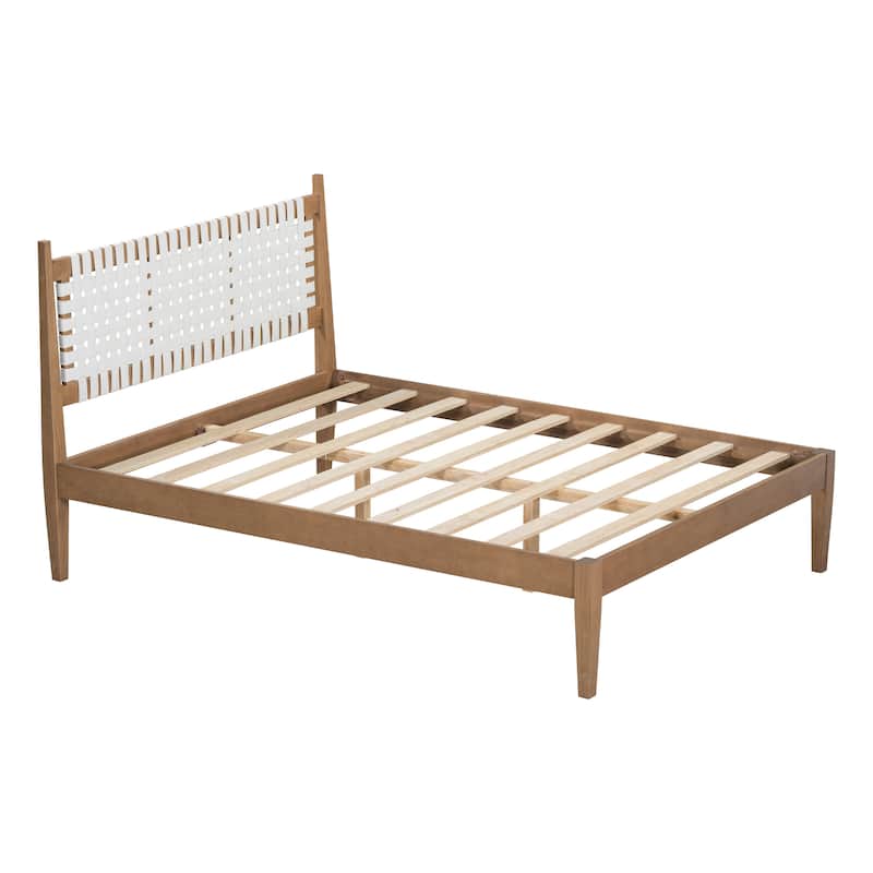 Christopher Knight Home - Harrison Queen Platform Bed with Woven Leather Headboard and Solid Wood Frame
