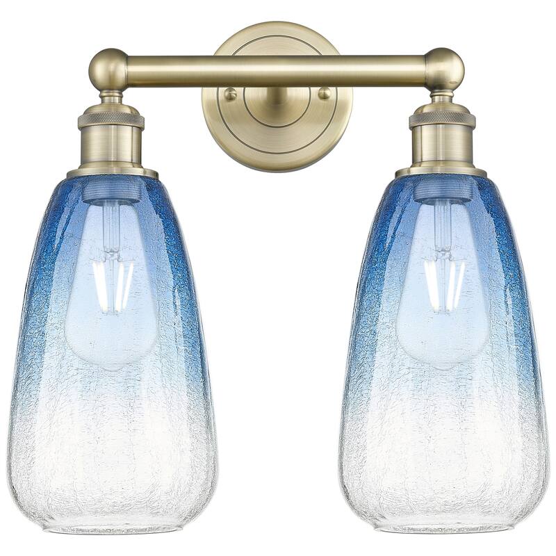 Innovations Lighting Endless Possibilities Edison - Brookhaven Almond - 2 Light 15" Bath Vanity Light - Antique Brass/Sapphire Blue