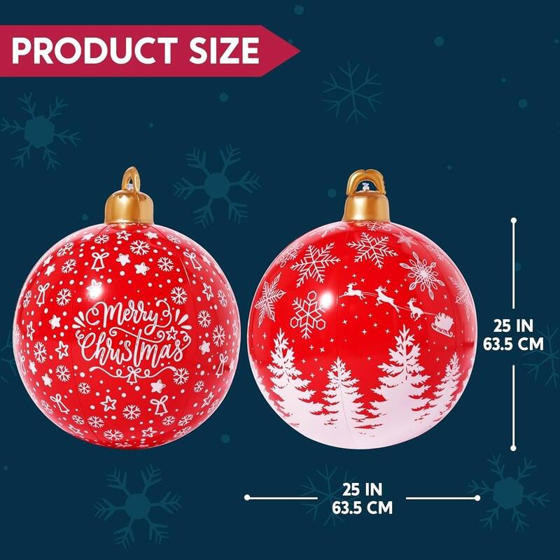 2 Pcs Giant Inflatable Christmas Balls, 25 Inch Red Ornaments with Christmas Patterns