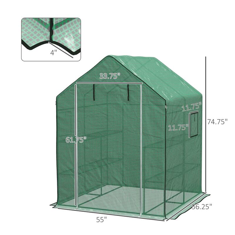 Outsunny Walk-in Greenhouse Replacement Cover for 01-0472 with Roll-up Door and Mesh Windows, 55" x 56.25" x 74.75"