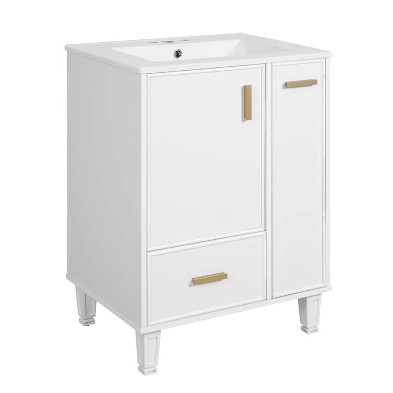 24"Bathroom Vanity with Sink, Bathroom Cabinet with Door Shelf, Deep Drawer, 2-Tier Pull-Out Basket, Solid Wood and MDF Board