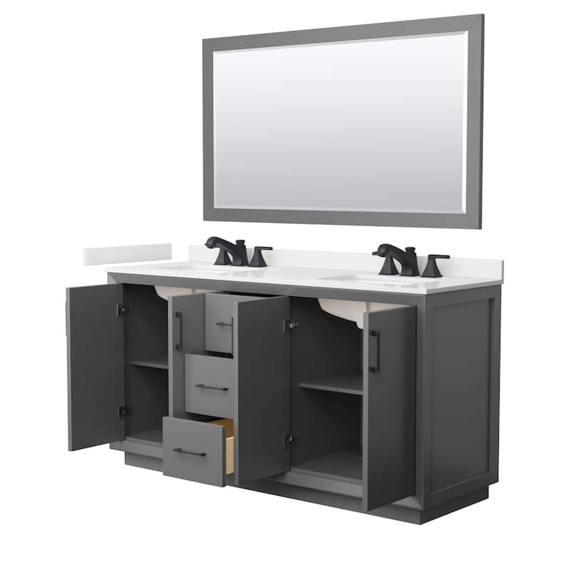 Strada 66-inch Double Vanity, Quartz Top, 58-inch Mirror