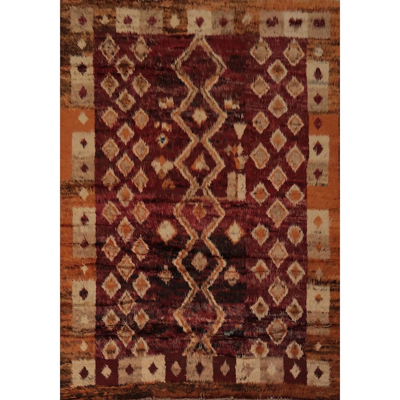 Hand Knotted Oriental 100% Wool Carpet Modern Tribal Red Moroccan Area Rug - 9' 10'' X 8' 2''