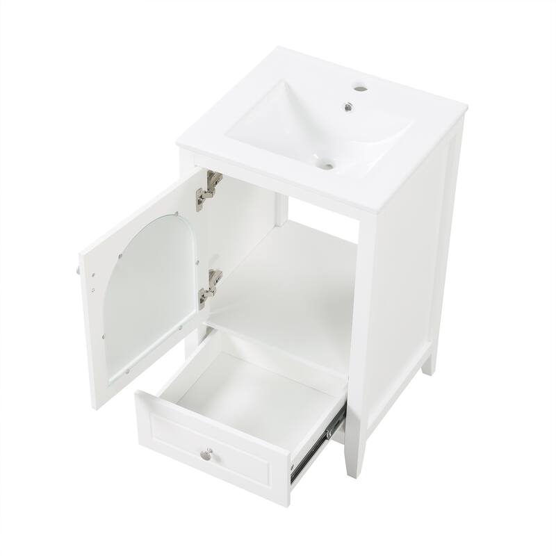 20 inch MDF Bathroom Vanity with Sink, Bathroom Cabinet with Soft Closing Glass Door