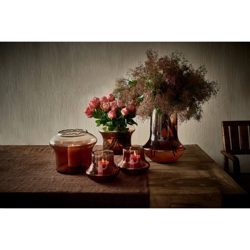 Round Blown Glass Vase - 9.75" - Amber