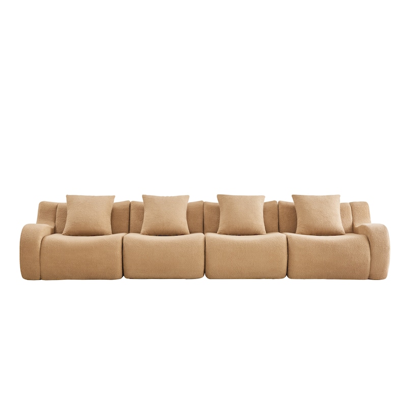 GDF Studio - Fairford 4-Seat Modular Sofa with Curved Armrests & Premium Teddy Fabric