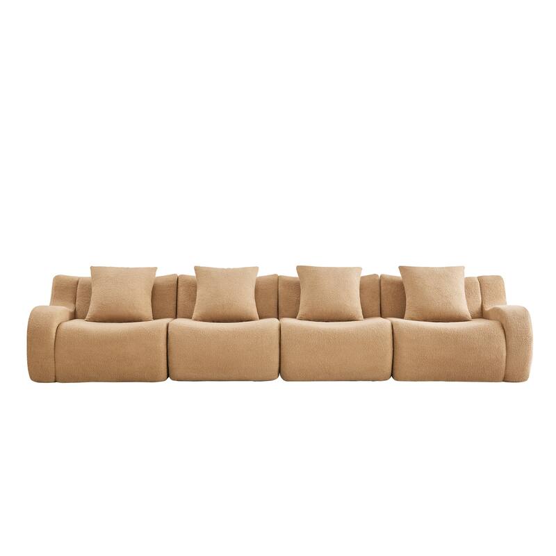 Roomfitters 4-Seat Teddy Fabric Boneless Sofa, No Assembly Modular Couch with 32D Sponge