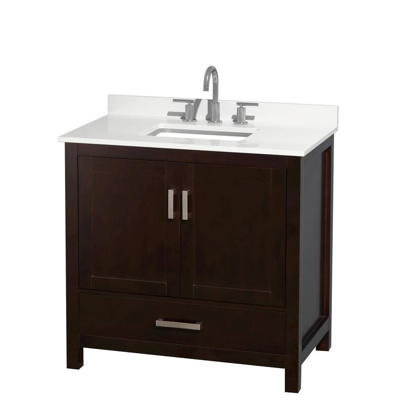 Wyndham Collection WCS141436S-QTZ-US3MXX Sheffield 36" Free Standing - Espresso / White Quartz Top / Brushed Chrome