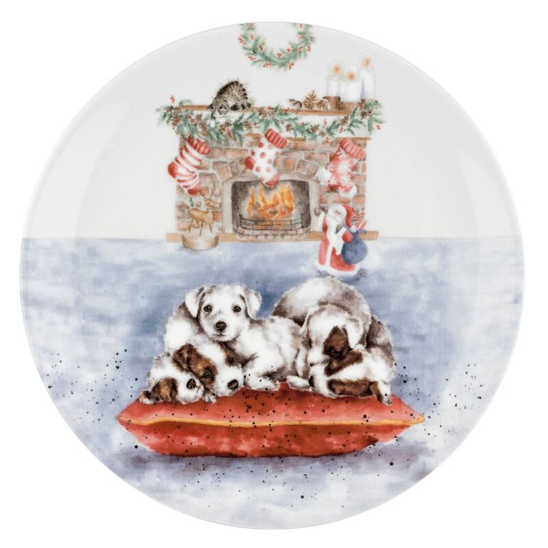 Royal Worcester Wrendale Designs Christmas Plate - 8 Inch - Christmas Puppies