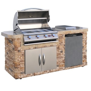 7ft. Stone Veneer Gas Grill Island in Stainless with 4-Burner Propane