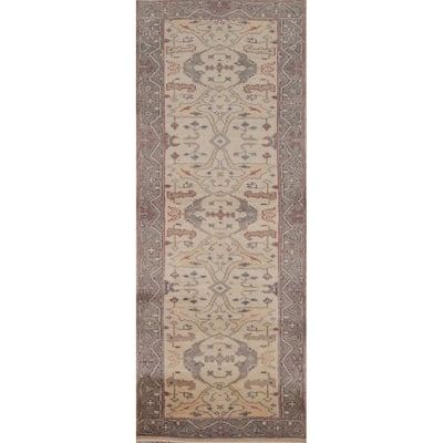 All-Over Beige Oushak Oriental Runner Rug Handmade Wool Carpet - 2'7" x 7'8"