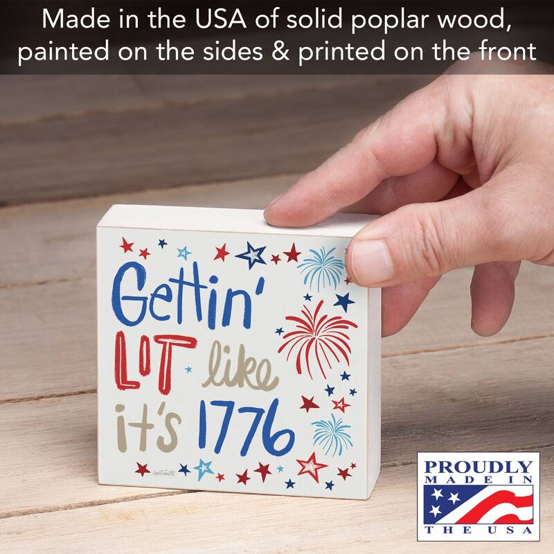Gettin Lit Artistic Freestanding Solid Wood Block Sign Made in the USA 3.75” Square Decorative Accent for Home or Office - Multi