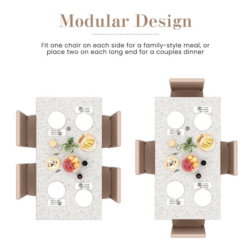 Grondin Mid-Century Modern Faux Marble Top 5-Piece Dining Table Set with 4 Faux Leather Matching Dining Chairs for Kitchen