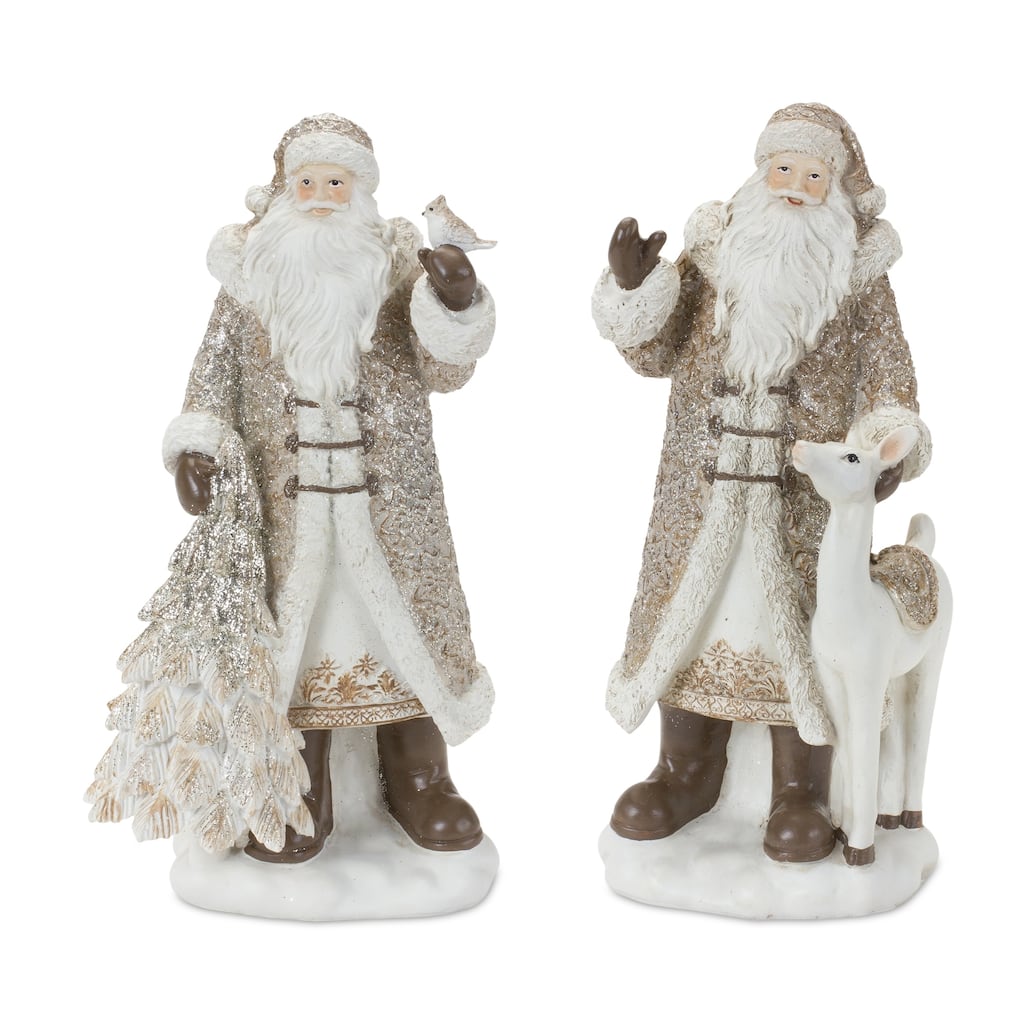 Set of 2 Santa With Reindeer Tree Christmas Tabletop Figurines 12.25"