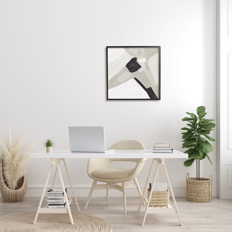 Stupell Abstract Shape Arrangement Neutral Tan Black Modern Painting Framed Wall Art - Off-White