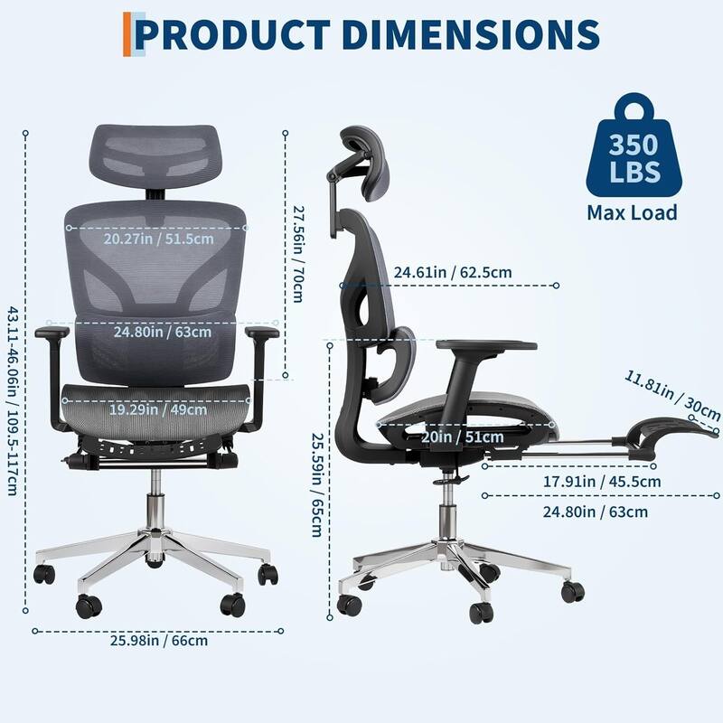 High Back Ergonomic Mesh Office Chair with Footrest for Home Office