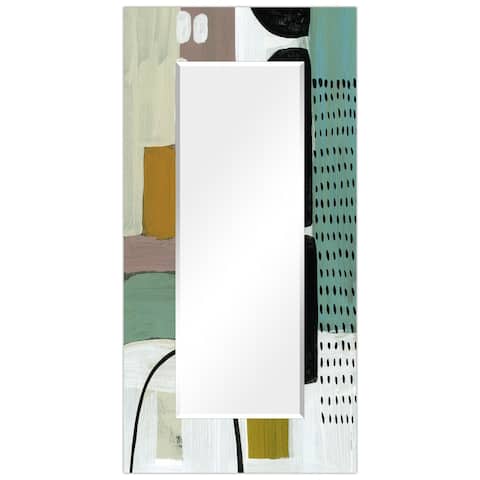 Abstract Rectangular Beveled Wall Mirror on Free Floating Printed Tempered Glass - 36" x 72"