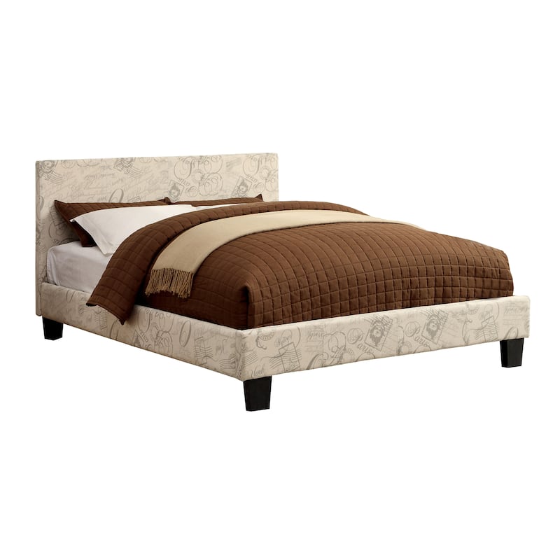 Anita III Contemporary Ivory Fabric Upholstered Platform Bed