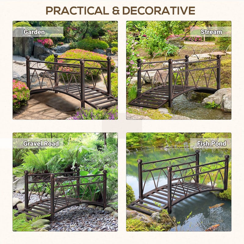 Outsunny 3.3' Classic Garden Metal Bridge with Safety Railings Arc Footbridge Decorative Pond Bridge
