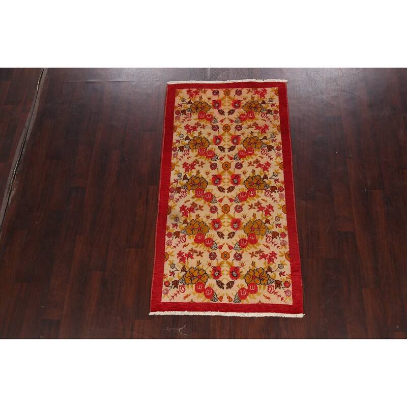 Antique Floral Kerman Persian Area Rug Hand-knotted Wool Carpet - 3'4" x 6'4"