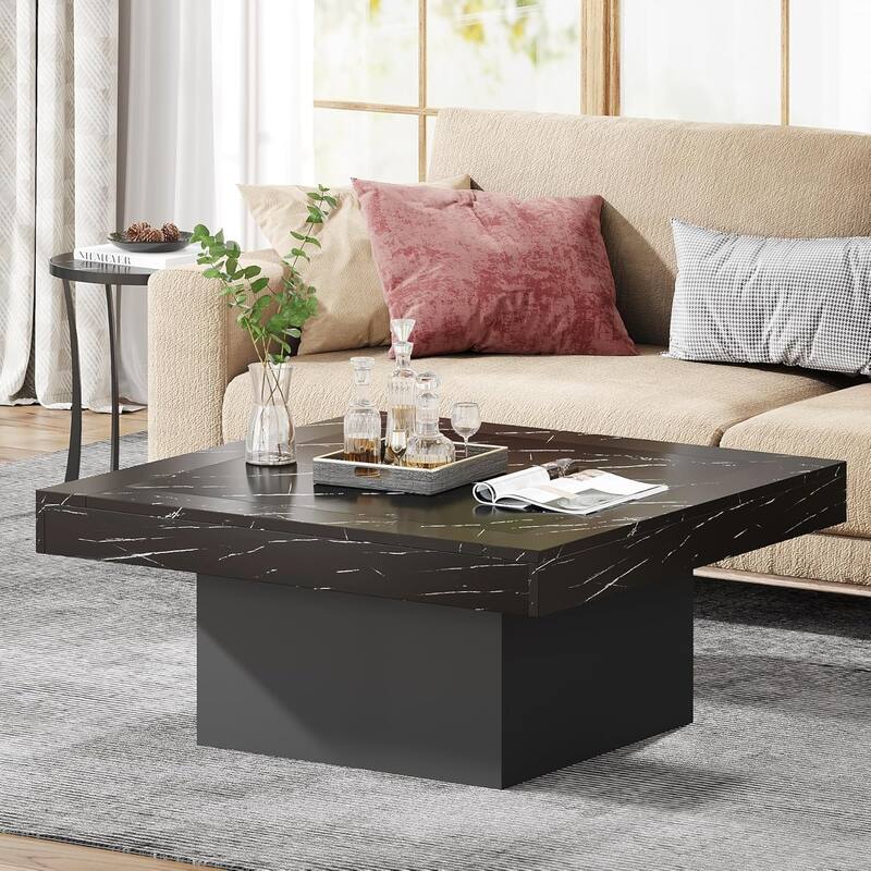 Modern Square LED Coffee Table, Low Center Table with Built-In Light for Living Room