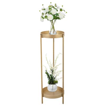 Modern Folding Plant Stand, 2-Tier Metal Potted Plant Holder, Gold