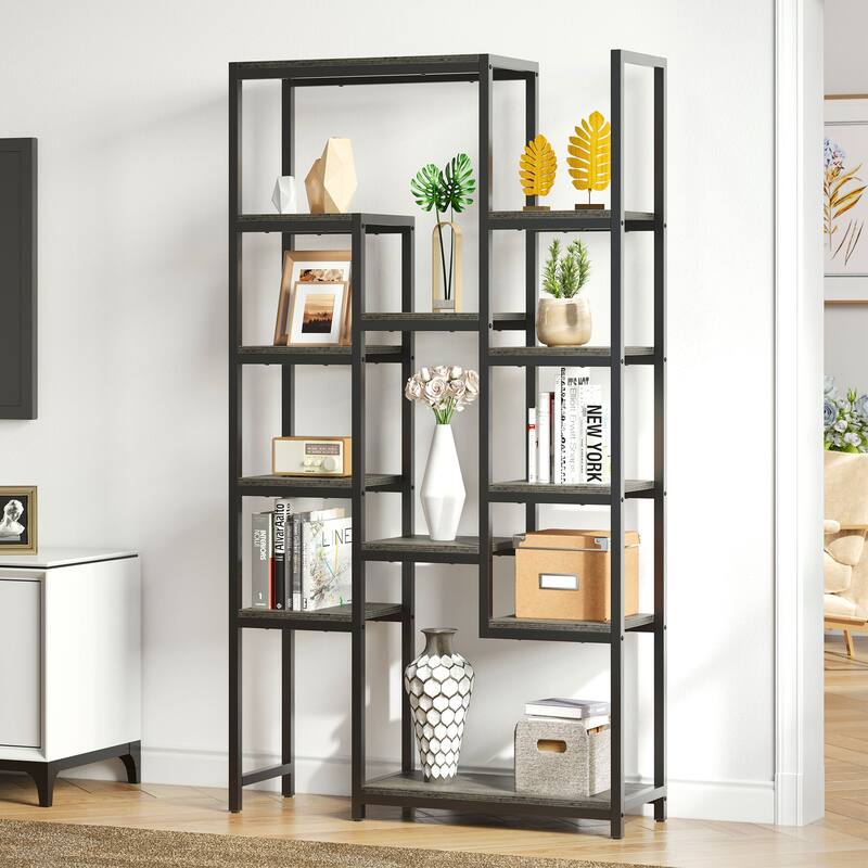 Wood 6-Tier Gold Bookshelf 71" Tall Modern Free Standing Bookshelf with 12 Shelves