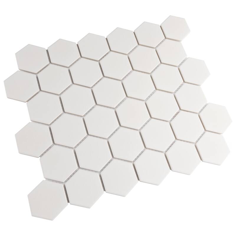 Merola Tile Gotham 2" Hex White 11-1/8" x 12-5/8" Porcelain Mosaic Floor and Wall Tile
