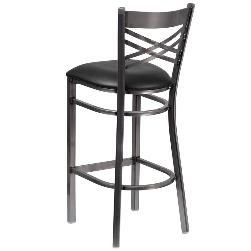 X Back Metal Restaurant Barstool - Vinyl Seat - 17"W x 18"D x 42.25"H - 17"W x 18"D x 42.25"H