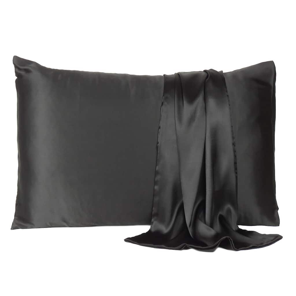 HomeRoots Black Dreamy Set Of 2 Silky Satin Queen Pillowcases