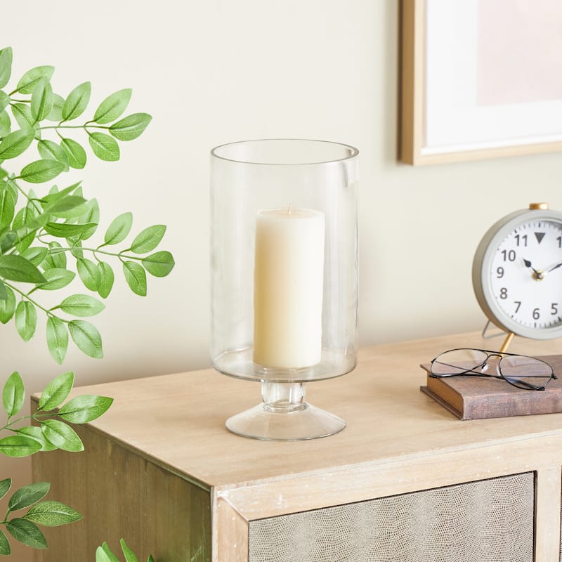 Glass Wide Candle Holder with Elevated Base - Clear - Roche River Decor - 6"W x 6"L x 11"H