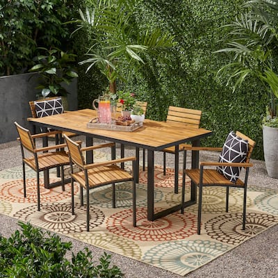 Laris Outdoor 6-Seater Wood Dining Set by Christopher Knight Home
