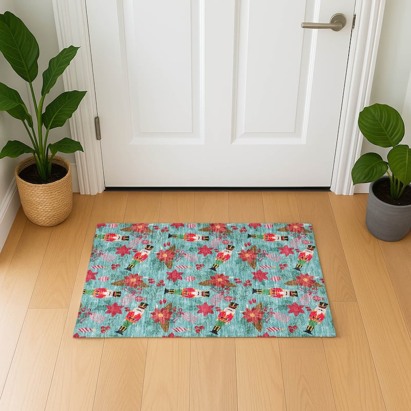 Premium Washable Super Soft Holiday Nutcracker Mayfield Rug - Teal - 1'8" x 2'6"