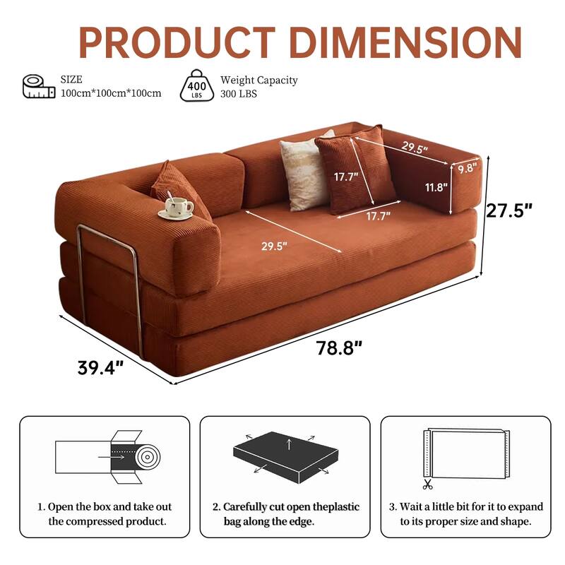 2-in-1 Convertible Modular Sofa Bed, Memory Foam Mattress, No Assembly, Space-Saving for Living Room, Bedroom