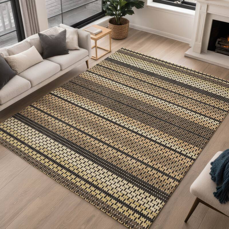 Machine Washable Indoor/ Outdoor Boho Stripe Chantille Rug