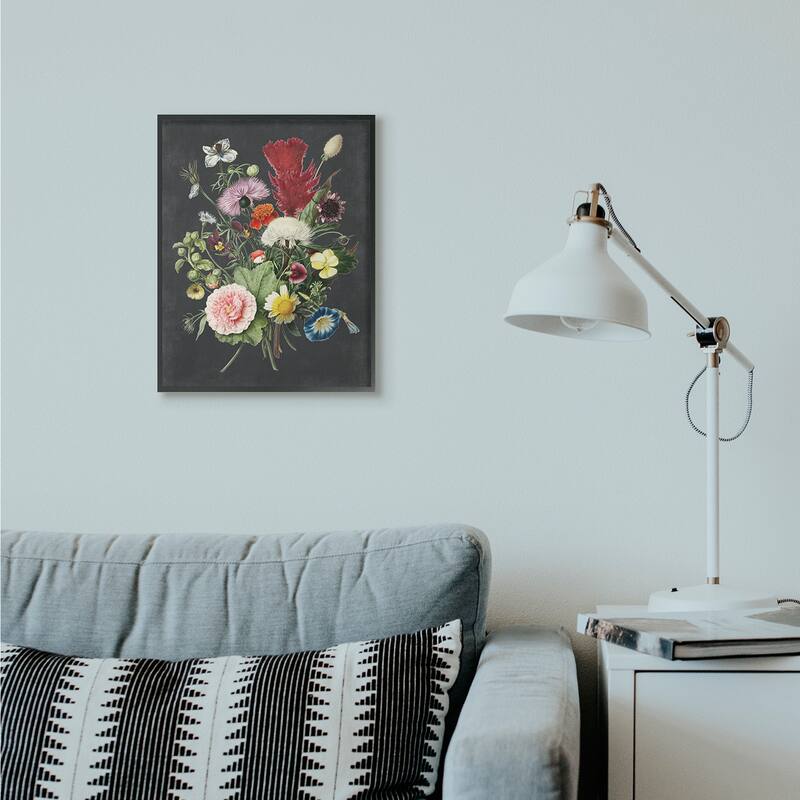 Stupell Botanical Drawing Flower Bouquet On Black Design Framed Wall Art, Design By Artist Lettered and Lined - Multi-Color