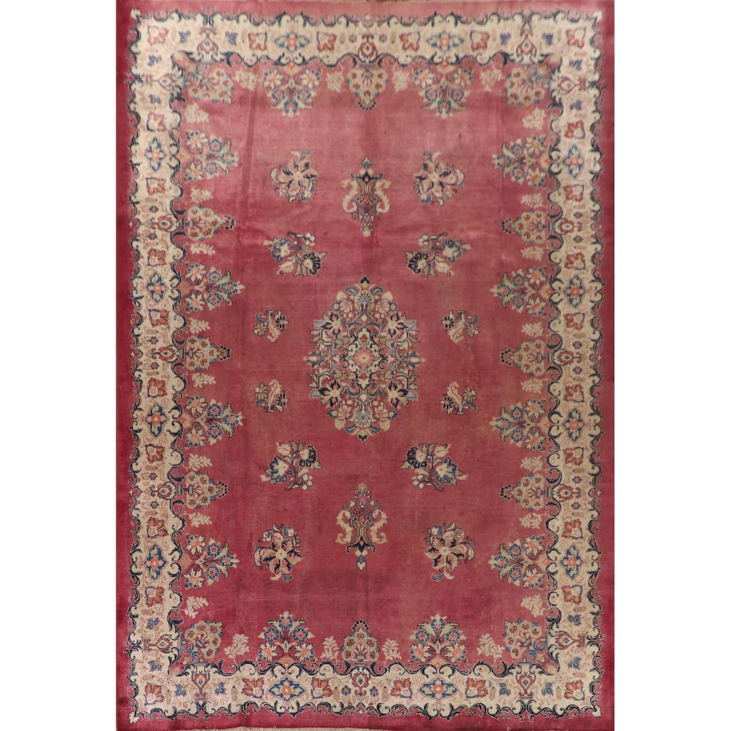 Pink Floral Mahal Persian Large Antique Area Rug Handmade Wool Carpet - 10'4"x 13'6"