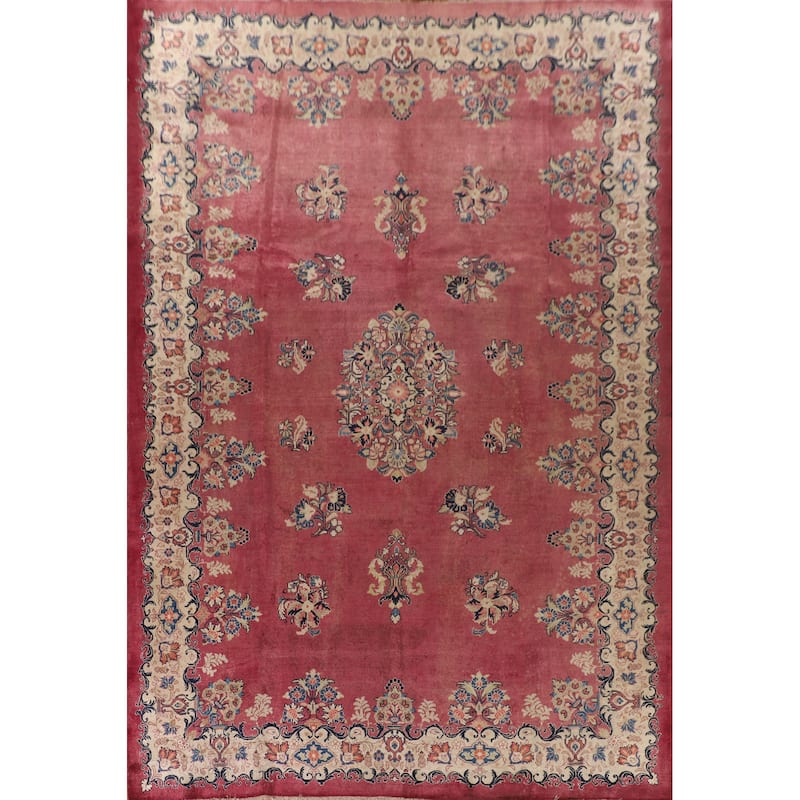 Pink Floral Mahal Persian Large Antique Area Rug Handmade Wool Carpet - 10'4"x 13'6"