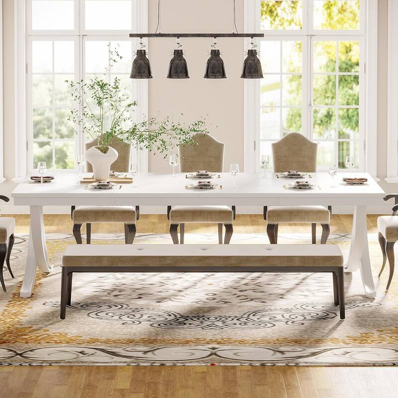 78" Large Rectangular Dining Table, Farmhouse Solid Wood Top Kitchen Table for Dining/Living Room